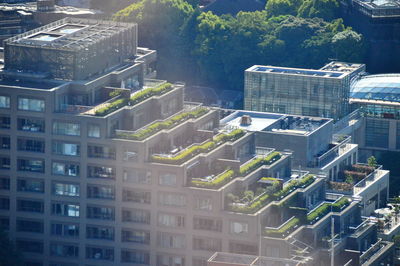 High angle view of buildings in city