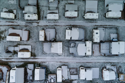 Drone view of houses in town