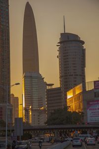 City skyline at sunset