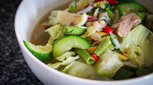 High angle view of salad in bowl