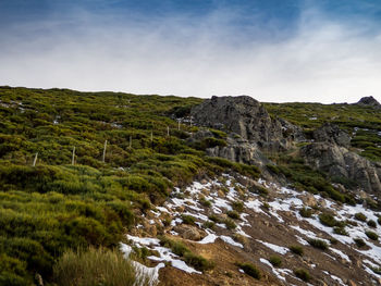 Scenic view of rocky mountains against sky