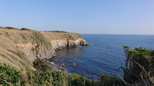 Scenic view of sea against clear sky