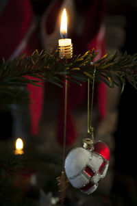Close-up of illuminated christmas tree at night
