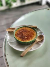 High angle view of dessert on table