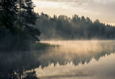 Scenic view of lake against sky at sunset