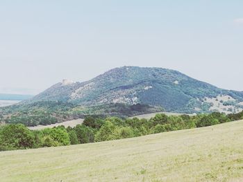 Scenic view of mountains against clear sky