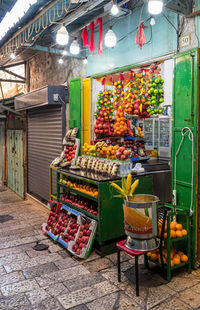 Chairs and tables at market stall