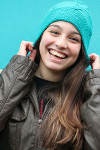 Portrait of gorgeous girl wearing winter clothing