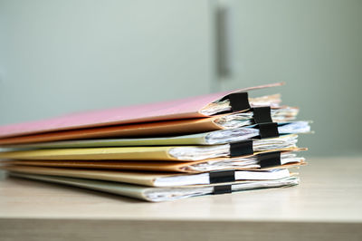 Close-up of books on table