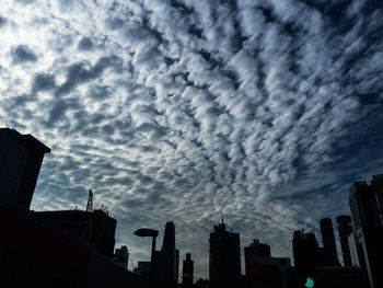 Low angle view of buildings against cloudy sky