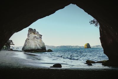 Scenic view of sea against clear sky