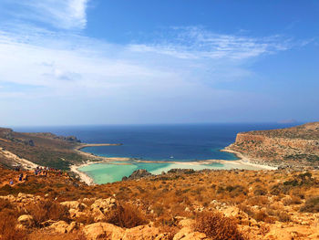 Scenic view of bay against sky