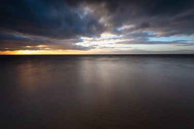 Scenic view of sea against dramatic sky