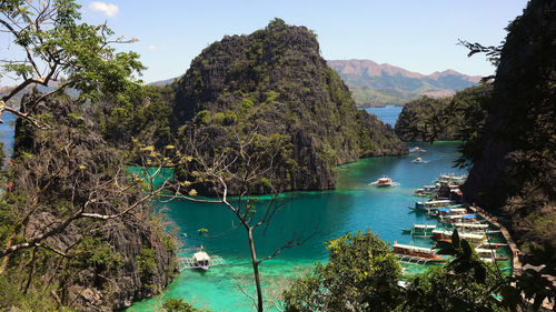 Tropical lagoon with azure water, beach by the kayangan lake, philippines. 