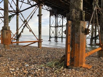 Interior of abandoned pier over sea