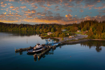 Scenic view of lake against sky during sunset