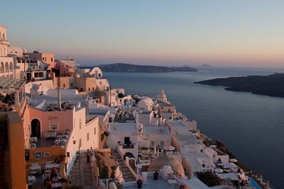 High angle shot of townscape at sunset