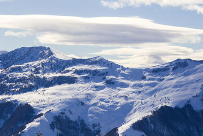 Snowy mountains landscape in gudauri, georgia. sunny day.