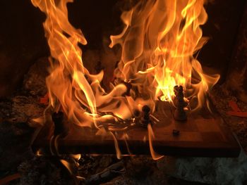 Close-up of bonfire at night