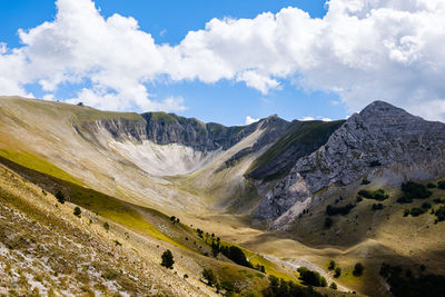 Panoramic view of landscape and mountains against sky in frontignano, marche 