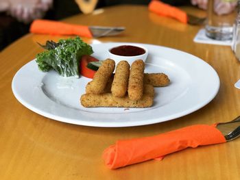 Food served in plate on table