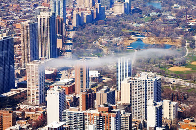 High angle view of buildings in city