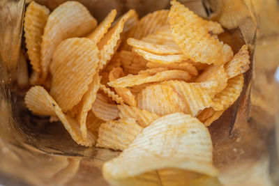 High angle view of fries on table