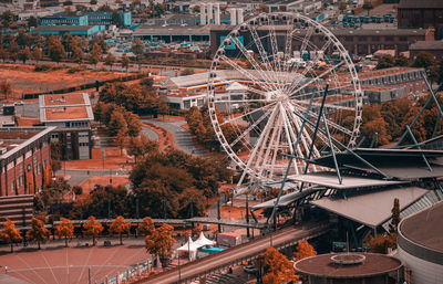 High angle view of buildings in city