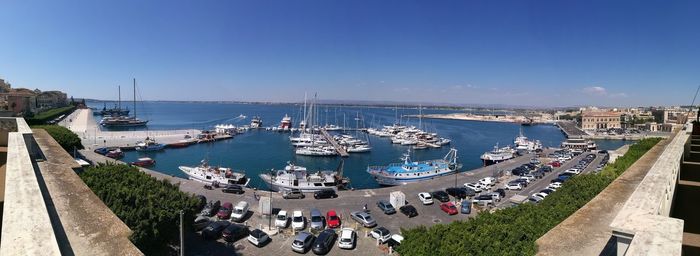 High angle view of city at seaside