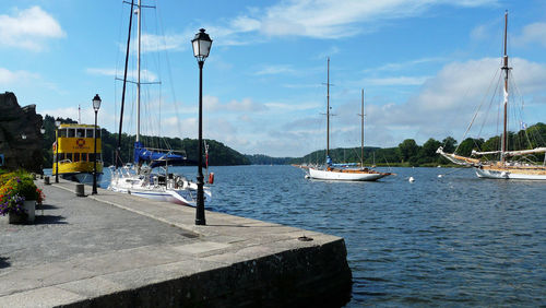 Boats moored in harbor