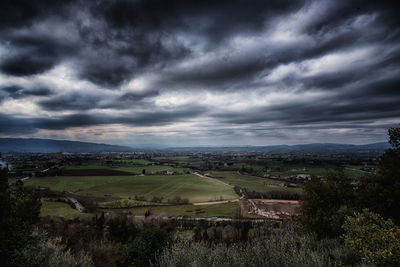 High angle view of landscape against cloudy sky