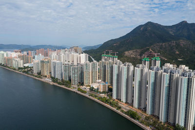 High angle view of cityscape against sky