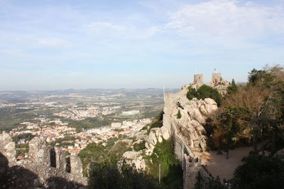 High angle shot of townscape against sky