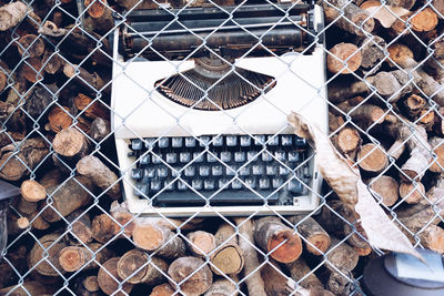 Old retro vintage typewriter decorating with tree branc