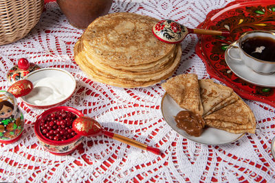 High angle view of food on table