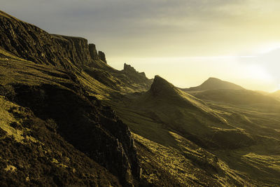 Scenic view of mountains against sky during sunset