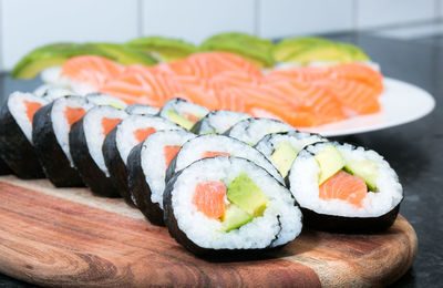 Close-up of sushi served in plate