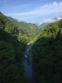Scenic view of lake with mountains in background