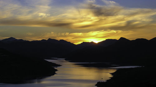 Scenic view of lake against sky during sunset