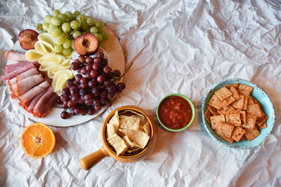 High angle view of fresh food on crumpled paper