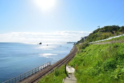 Scenic view of sea against clear blue sky