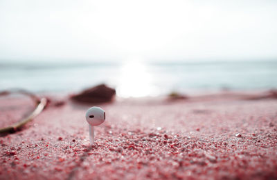 Surface level of sand on beach against sky