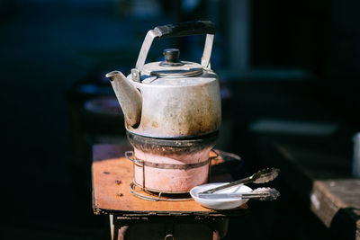 Close-up of teapot on table