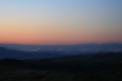 Scenic view of silhouette mountains against sky at sunset