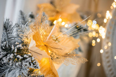 Close-up of christmas decorations on table