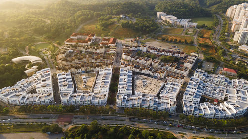 High angle view of buildings in city