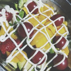 High angle view of fruits in bowl