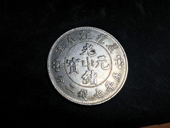 Close-up of coins on black background