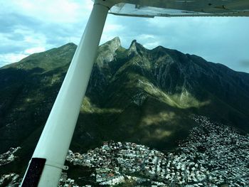 High angle view of mountain range against sky