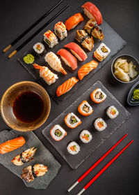 High angle view of food on table